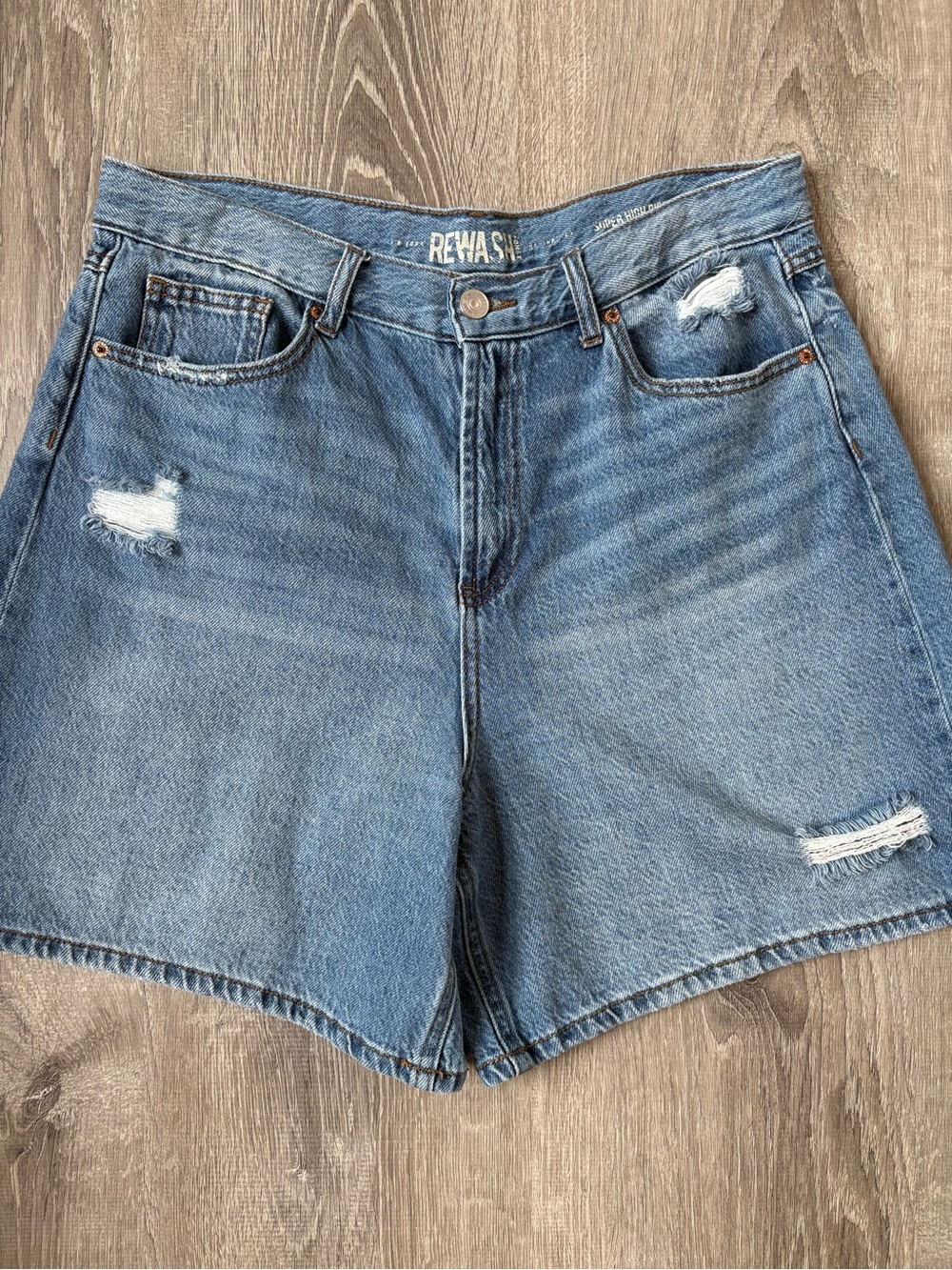 Re-Hash Light Blue High-Rise Distressed Denim Shorts